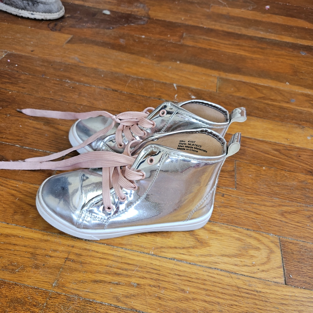 Nanette Lepore Silver Sneakers with Pink Laces